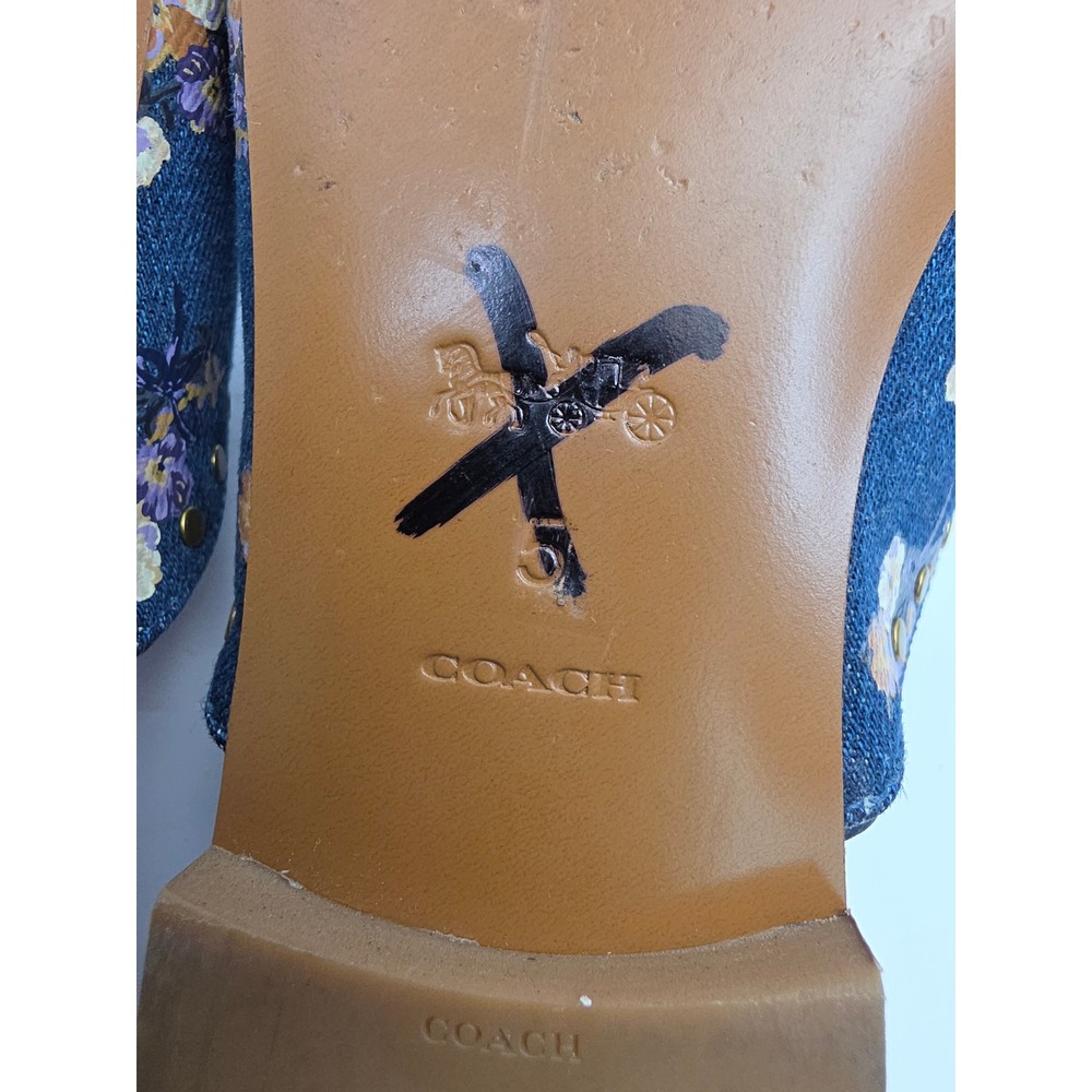 Coach Faye Slide Floral Denim Studded Mules Blue G3722 Womens Size 5B - Picture 4 of 5